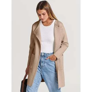 Prinbara Cardigan Sweater for Women Casual 2023 Fall Fashion Clothes Classy Long Sleeve Open Front Knit Coatigan Soft Cozy Cardigan Coat Jackets Outwear Apricort 7PA15-qianhuaxing-L