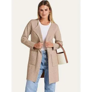 Prinbara Cardigan Sweater for Women Casual 2023 Fall Fashion Clothes Classy Long Sleeve Open Front Knit Coatigan Soft Cozy Cardigan Coat Jackets Outwear Apricort 7PA15-qianhuaxing-L