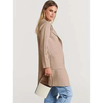 Prinbara Cardigan Sweater for Women Casual 2023 Fall Fashion Clothes Classy Long Sleeve Open Front Knit Coatigan Soft Cozy Cardigan Coat Jackets Outwear Apricort 7PA15-qianhuaxing-L