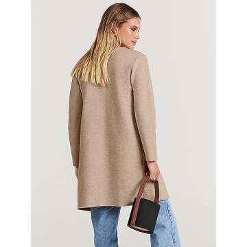 Prinbara Cardigan Sweater for Women Casual 2023 Fall Fashion Clothes Classy Long Sleeve Open Front Knit Coatigan Soft Cozy Cardigan Coat Jackets Outwear Apricort 7PA15-qianhuaxing-L