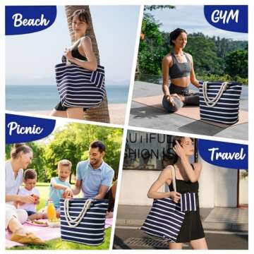 Tavaleu Beach Bags for Women - Extra Large Beach Bag with Zipper Waterproof Sandproof, Swim Pool Cruise Canvas Beach Tote Bag Vacation