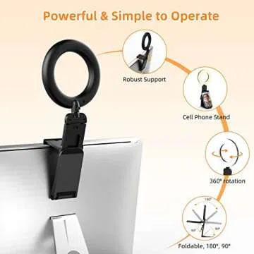 Evershop Ring Light for Laptop Desk Clip On,Small Computer Video Conference Lighting with Stand for Phone/Webcam/Monitor,5" Portable Mini LED Selfie Light Desktop for Zoom Meeting/Video Call/Recording