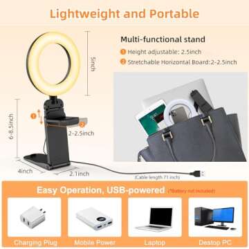 Evershop Ring Light for Laptop Desk Clip On,Small Computer Video Conference Lighting with Stand for Phone/Webcam/Monitor,5" Portable Mini LED Selfie Light Desktop for Zoom Meeting/Video Call/Recording