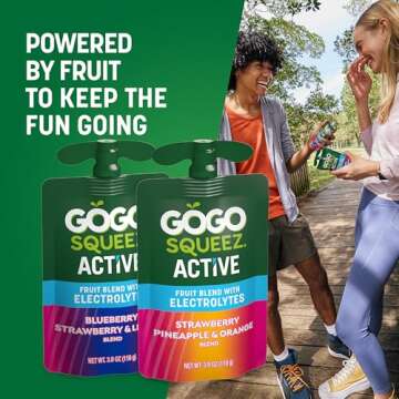 GoGo squeeZ Active Fruit Blend with Electrolytes | 18-Count Variety Pack | Blueberry Strawberry Lemon & Strawberry Pineapple Orange | Made with Real Fruit and Antioxidants Vitamin A, Vitamin E, & Vitamin C​