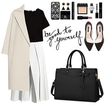 RAINSMORE Laptop Bag for Women 15.6 Inch PU Tote Bag Business Office Work Bag Waterproof Briefcase Computer Tote Lightweight Handbag Shoulder, Black