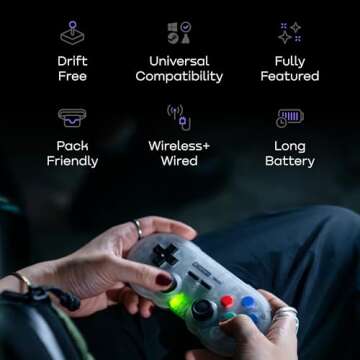 GENKI x 8BitDo PocketPro Portable Wireless Game Controller with Hall Effect Joysticks Rumble, Gyro, USB-C Cable Gamepad for Portable Consoles, Switch, Windows, Mac OS, Android, Steam Deck