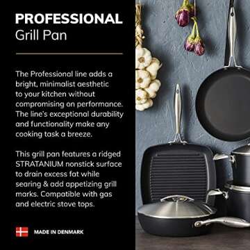 SCANPAN Professional 10.5” Square Grill Pan - Easy-to-Use Nonstick Cookware - Dishwasher, Metal Utensil & Oven Safe - Made in Denmark