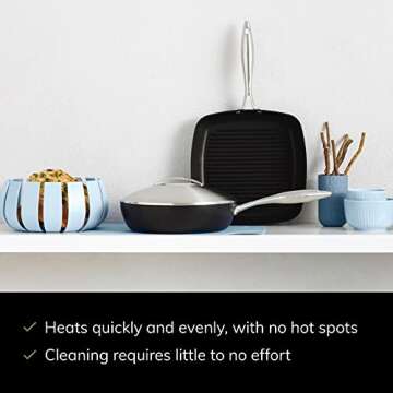 SCANPAN Professional 10.5” Square Grill Pan - Easy-to-Use Nonstick Cookware - Dishwasher, Metal Utensil & Oven Safe - Made in Denmark