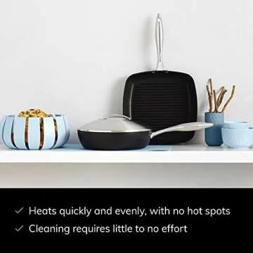 SCANPAN Professional 10.5” Square Grill Pan - Easy-to-Use Nonstick Cookware - Dishwasher, Metal Utensil & Oven Safe - Made in Denmark