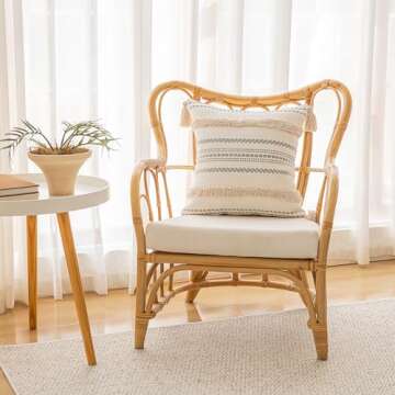 BUIOVBEY Boho Throw Pillow Covers 20x20 Set of 2 Woven Tufted Farmhouse Pillows Cover with Tassels Textured Striped Cushion Case Neutral Pillow Cases Decorative Pillowcase for Sofa, Couch, Bed, Khaki