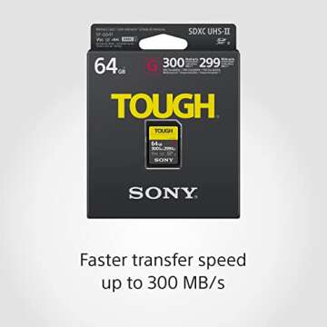 Sony TOUGH-G series SDXC UHS-II Card 64GB, V90, CL10, U3, Max R300MB/S, W299MB/S (SF-G64T/T1), Black