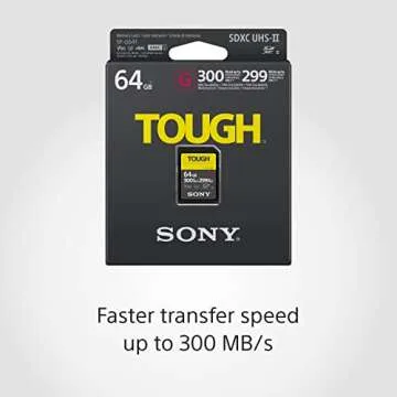 Sony TOUGH-G series SDXC UHS-II Card 64GB, V90, CL10, U3, Max R300MB/S, W299MB/S (SF-G64T/T1), Black