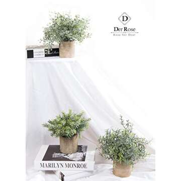 Der Rose Mini Potted Fake Plants Artificial Small Eucalyptus Plants for Home Office Desk Farmhouse Decor