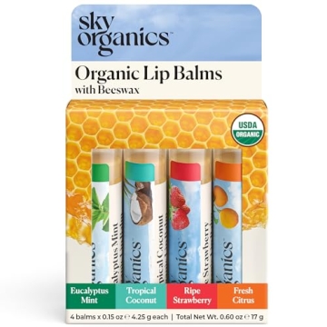 Sky Organics - Organic Lip Balm Set (4-Pack) - Organic Beeswax, Botanical Oils & Extracts - Vitamin ...