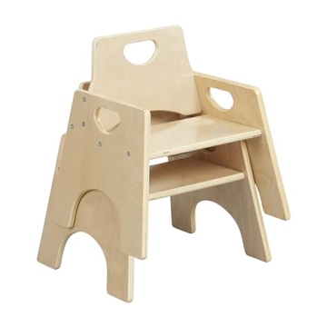 ECR4Kids Stackable Wooden Toddler Chair, 6in, Kids Furniture, Natural, 2-Pack