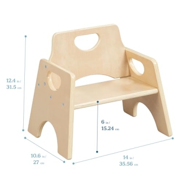 ECR4Kids Stackable Wooden Toddler Chair, 6in, Kids Furniture, Natural, 2-Pack