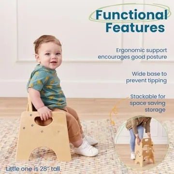 ECR4Kids Stackable Wooden Toddler Chair, 6in, Kids Furniture, Natural, 2-Pack