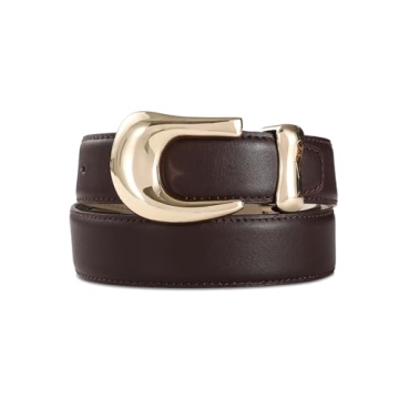 RISANTRY Burgundy Leather Belt with Gold Buckle
