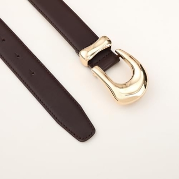 RISANTRY Burgundy Leather Belt with Gold Buckle