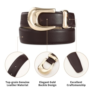 RISANTRY Burgundy Leather Belt with Gold Buckle