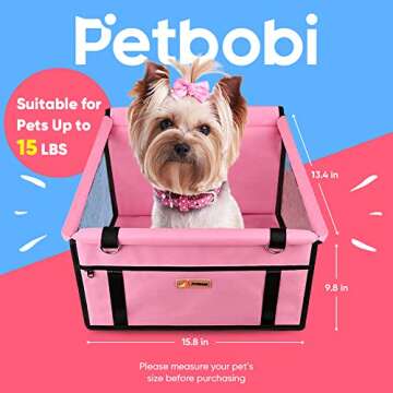 Petbobi Pet Reinforce Car Booster Seat for Dog Cat Portable and Breathable Bag with Seat Belt Dog Ca...