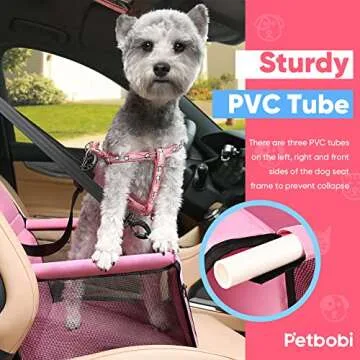 Petbobi Pet Reinforce Car Booster Seat for Dog Cat Portable and Breathable Bag with Seat Belt Dog Carrier Safety Stable for Travel Look Out,with Clip on Leash with PVC Tube, Pink