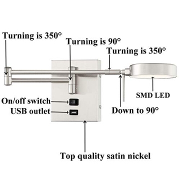 HomeFocus LED Swing Wall Lamp with USB Charging