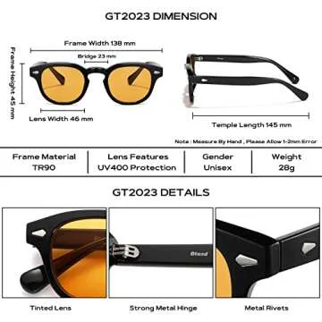 Gtand Unisex Vintage Retro Round Style Tinted Sunglasses For Men Women Fashion Circle Sun Glasses 46mm