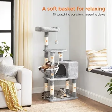 Luxury Cat Tree with Scratching Post and Basket Lounger