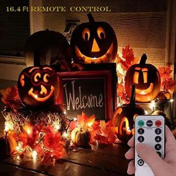 Thanksgiving Decorations Golden Maple Lighted Fall Garland 10ft 20 LEDs 2Pack Maple Leaves Waterproof Battery Operated String Lights with Remote Control Timer for Halloween, Christmas, Decorations