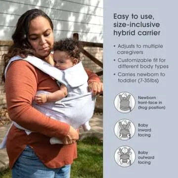 Boppy ComfyGrow Baby Carrier, 7-35lbs, Dove Gray, Newborn to Toddler with 3 Carrying Positions, 3-Stage Adjustable Seat and Head Support, Cotton Fabric