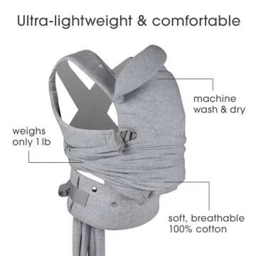Boppy ComfyGrow Baby Carrier, 7-35lbs, Dove Gray, Newborn to Toddler with 3 Carrying Positions, 3-Stage Adjustable Seat and Head Support, Cotton Fabric
