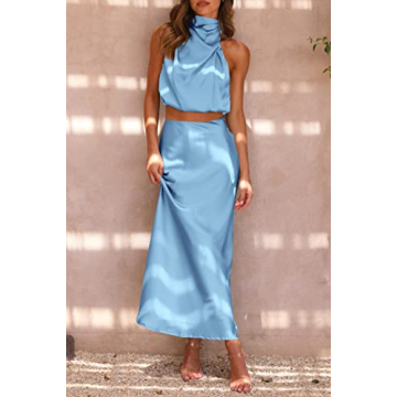 PRETTYGARDEN Women's Satin Summer Outfit Sets for Parties