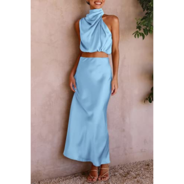 PRETTYGARDEN Women's Satin Summer Outfit Sets for Parties