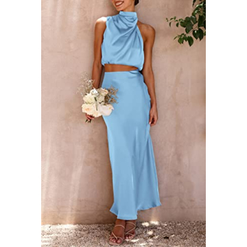 PRETTYGARDEN Women's Satin Summer Outfit Sets for Parties