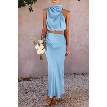 PRETTYGARDEN Women's Satin Summer Outfit Sets for Parties