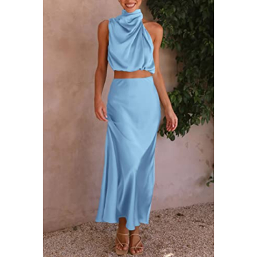 PRETTYGARDEN Women's Satin Summer Outfit Sets for Parties