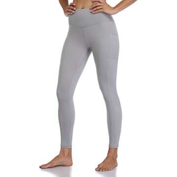 Colorfulkoala Women's High Waisted Tummy Control Workout Leggings 7/8 Length Yoga Pants with Pockets (M, Heather Cement Grey)
