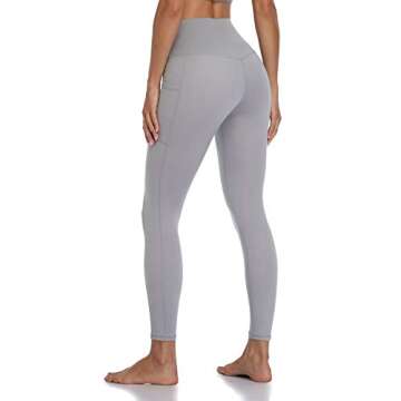 Colorfulkoala Women's High Waisted Tummy Control Workout Leggings 7/8 Length Yoga Pants with Pockets (M, Heather Cement Grey)
