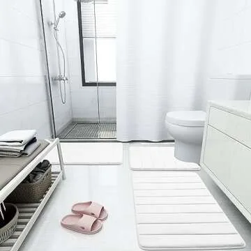 Buganda Memory Foam Bath Mat, 60" x 24", Ultra Soft and Non-Slip Bathroom Rugs, Water Absorbent and Machine Washable Bath Rug Runner for Bathroom, Shower, and Tub, White