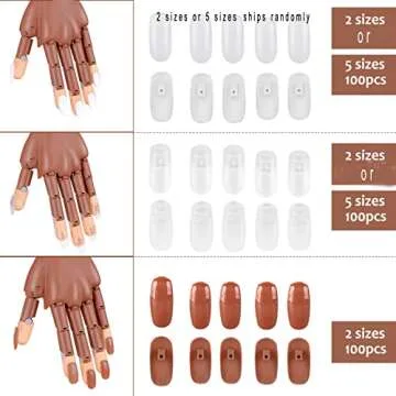 Practice Hand For Acrylic Nails, Nail Practice Fake Hand, Nail Salons And DIY Nail Art Supplies With 300 Pcs Replaceable Nail Tips, Brown, White and Clear