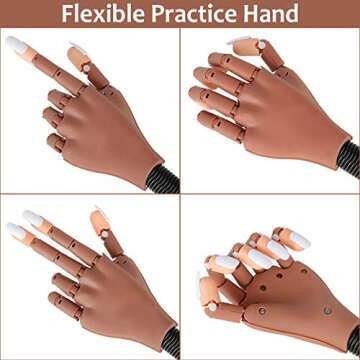 Practice Hand For Acrylic Nails, Nail Practice Fake Hand, Nail Salons And DIY Nail Art Supplies With 300 Pcs Replaceable Nail Tips, Brown, White and Clear