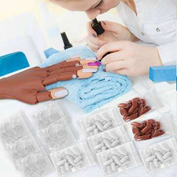 Practice Hand For Acrylic Nails, Nail Practice Fake Hand, Nail Salons And DIY Nail Art Supplies With 300 Pcs Replaceable Nail Tips, Brown, White and Clear