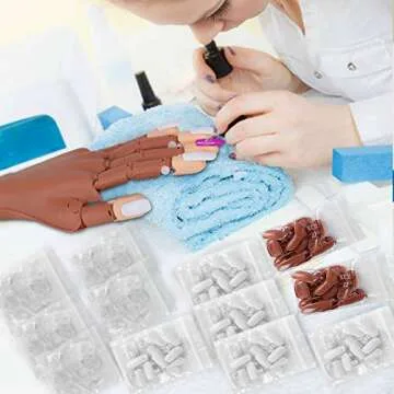Practice Hand For Acrylic Nails, Nail Practice Fake Hand, Nail Salons And DIY Nail Art Supplies With 300 Pcs Replaceable Nail Tips, Brown, White and Clear