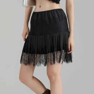 Sawden Women Lace Skirt Ruffle Mini Skirt Half Slip Layered Pleated Flowy Skirt Black S