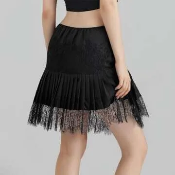 Sawden Women Lace Skirt Ruffle Mini Skirt Half Slip Layered Pleated Flowy Skirt Black S