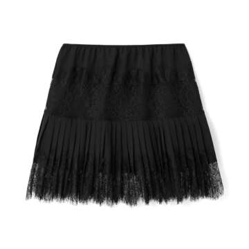 Sawden Women Lace Skirt Ruffle Mini Skirt Half Slip Layered Pleated Flowy Skirt Black S