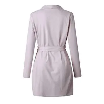 Angashion Women's Casual Long Sleeve Lapel Pocket Outwear Trench Coat Cardiagn with Belt Pink S
