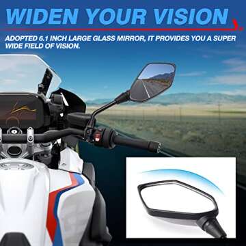 MICTUNING Mirror for Motorbike,Universal Side Mirror with 10mm Bolt 7/8 inches Handlebar Clamp Mirro...