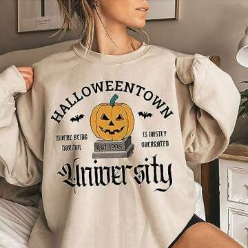 Generic Halloweentown University Crewneck Sweatshirt, Funny Halloween Sweatshirt, Cute Fall Sweatshirt, Halloween Gifts, Women Halloween Shirt, Spooky Season Shirt, Multicoloured
